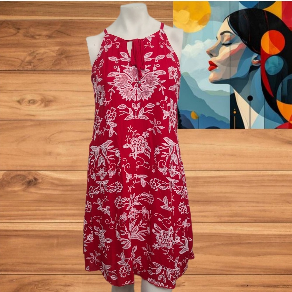 Westport Women's Dress Red‎ White Embroidered A-line Shift Sz S